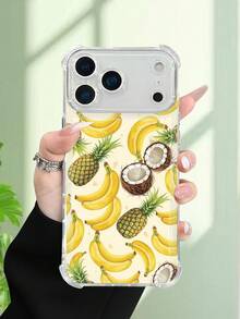 1 pieza Funda de teléfono con diseño de frutas tropicales como plátanos, piñas y cocos, estilo fresco y veraniego ideal para amantes del calor y regalos festivos, funda transparente resistente a golpes, ligera y con corte preciso, compatible con iPhone 17/16/15/14/13/12/11/XS/XR/X/PLUS/PRO/PROMAX, compatible con Galaxy A34/A35/A54/A55, Galaxy S20/S21/S22/S23/S24 Ultra/Plus, compatible con Moto/Galaxy/Redmi/Honor/OPPO, regalo de fiesta - transparente - Ver 5