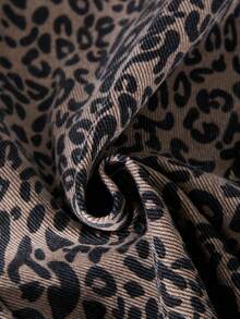 少女Y2K休闲宽松高腰阔腿豹纹牛仔裤，配蝴蝶结抽绳腰带，秋冬街头风，返校季、圣诞节和万圣节，豹纹裤 - 咖啡棕 - 查看 8