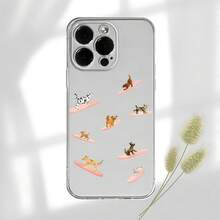 Estuche Transparente TPU con Diseño de Surfing Puppy, Compatible para iPhone 16/15/14/12/11 Plus Pro Max  - Regalo de Cumpleaños/Día del Amor para Novio/Novia - Transparente-703 - Ver 4
