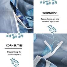 3PCS Soft Blue Branches Leaves Pattern Duvet Cover Bedding Set Queen King Size With 2 Pillowcases Gift Blue Leaf Quilt Cover Set, Cozy Bed For Warm Fall & Festive Xmas Bedroom Decor, Soft & Stylish Bedding Collection - Dark Blue - 查看 4