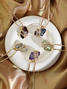 一件优雅的紫色/绿色/蓝色诞生石吊坠项链，适合女性日常、节日、订婚、派对和生日佩戴。 - 誕生石 - 查看 4