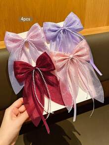 4pcs Colorful Bowknot Hair Clips, Sweet Style Fashion Hair Accessories Suitable For Everyday Use - Multicolor - View 7