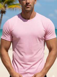 Playera básica para hombre de diseño minimalista y corte clásico tela RIB  slim FIT | playera básica hombre  camiseta minimalista hombre  ropa casual hombre  playera corte clásico  playera ligera cómoda  playera casual diaria  camiseta moderna hombre  playera estilo urbano  playera versátil hombre  outfit casual básico hombre - Rosa - Ver 4