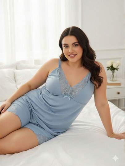 Pijama Baby Doll Plus Size com Renda Confortável Linha Noite.