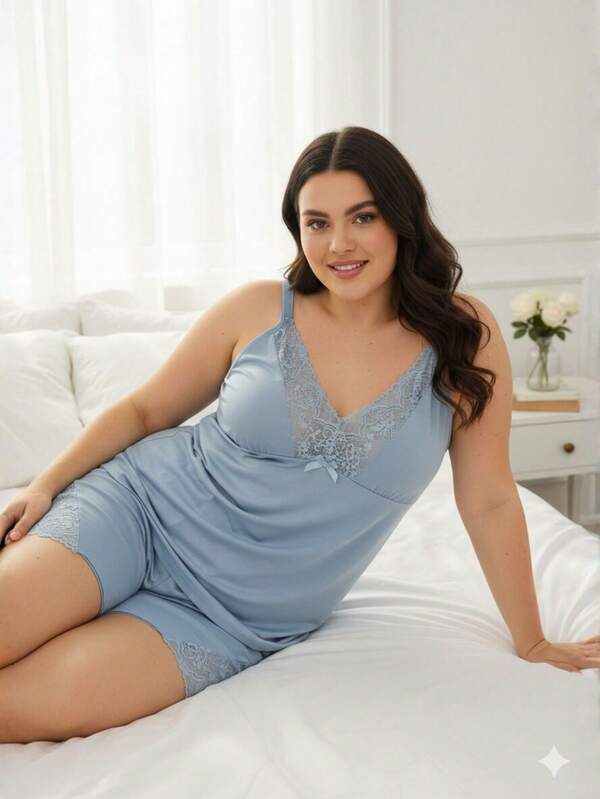 Pijama Baby Doll Plus Size com Renda Confortável Linha Noite.