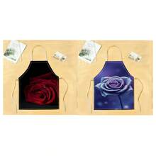 1pc Red Rose And Purple Rose Pattern Aprons, Creative, Interesting, Fashionable Printed Home Cleaning Aprons, Easy-To-Clean Kitchen Cooking Aprons, Creative Home Aprons - Multicolor - View 1