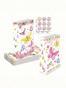 12个装蝴蝶礼品袋，带贴纸，春季派对礼品袋，纸质零食袋，蝴蝶礼品袋，生日礼物，派对庆祝用品 - 彩色 - 查看 2