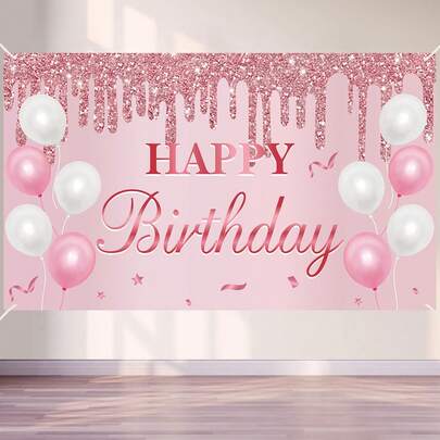 1pc Pink Birthday Banner, Polyester Material, Happy Birthday Banner, Holiday Celebration, Birthday, Home Indoor And Outdoor Decoration, Outdoor Garden Courtyard Decoration, Birthday Decorations, Party Celebrations, Birthday Supplies.