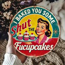 Rustic Metal Wall Art,Bake Quiet "Vintage Hush-Hush Cupcakes" Wall Decor - Cafe & Bar