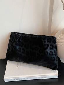 Bolso sobre con estampado de leopardo, diseño de nicho de estilo vintage, bolso de moda para mujeres - Negro - Ver 7