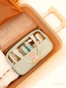 1pc Transparent PVC Makeup Organizer Bag, Letter Pattern, Waterproof & Portable, Plush Letter Zipper Design, Minimalist Style, Customizable Letter Stickers, Women's Travel Toiletry Bag, Bathroom Letter Combination Toiletry Bag (Letter A~Z), Gift For Mom, Beach Bag, Beach Essential, Beach Towel Storage Bag, Beach Accessories, Beach Supplies, Holiday Bag, Essential For Autumn/Winter Vacation, Valentine's Day Gift,Pouch,Makeup Pouch,Travel Essential - Multicolor - View 9