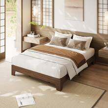 Queen 10 Inch Nogal natural Cama tipo plataforma de madera con base de láminas, sin box spring, fácil de armar, estilo minimalista para recámara - Marrón - Ver 1