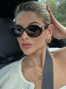 1pc Retro Oval Women's Fashion Glasses, Cat Eye Design, High-End European And American Fashion Street Style