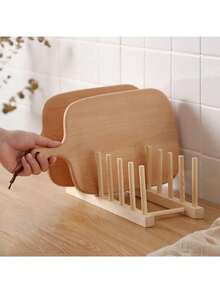 Rejilla de 8 espacios para vajilla, tabla de drenaje de madera, dispositivo de drenaje seco, estante de almacenamiento, organizador vertical de gabinete para vajilla/platos/tazones/tazas - Beis - Ver 10