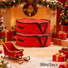 Round Christmas Wreath Storage Bag With Portable Handle, Dust-Proof Storage Box, Suitable For Christmas Wreaths And Decorative Ribbons, Can Be Placed In Closet, Garage, Basement, Ideal Storage Solution For Christmas, Wedding, Birthday, Camping Party Decorations And Gift Wrapping Paper - Red - View 12