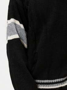 Áo len dệt kim tay dài màu trơn cổ tròn cỡ lớn dành cho nam vào đầu thu - màu đen - Xem 3