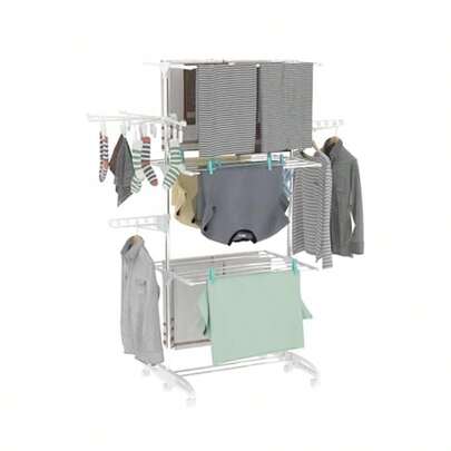 Hyfive Clothes Airer Drying Rack Extra Large 4 Tier Clothes Drying Rail WITH NEW SOCK DRYER ATTACHMENT Stainless Steel Garment Laundry Racks Folds Flat For Easy Storage