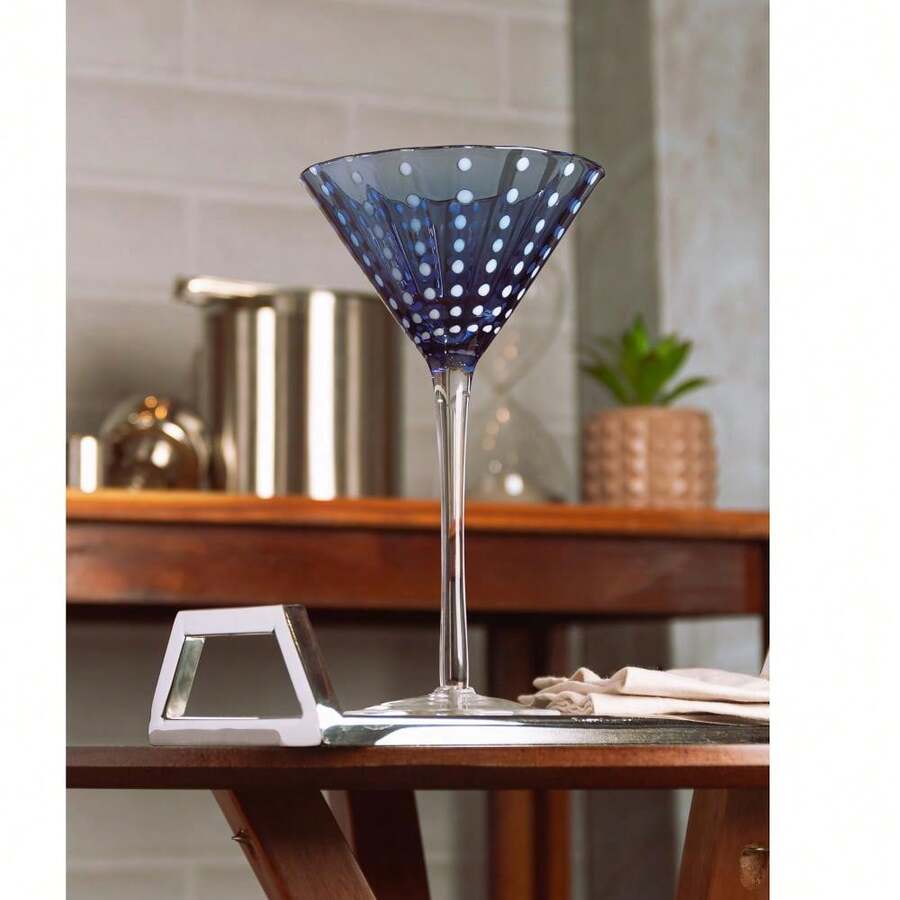 2 Taças para Martini Orquídea 220ml Azul Vidro Wolff - Azul - Visão 1