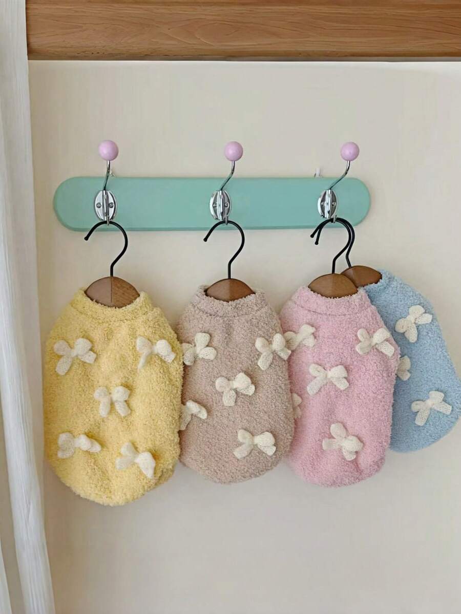 1pc Pet Fleece Vest, Reversible Sherpa Vest, New Winter Design With Cute Bow Accent, Suitable For Poodle, Teddy, Chihuahua, Pomeranian And Other Medium/Small Cats And Dogs, Keeps Pets Warm And Comfortable - Multicolor - View 1