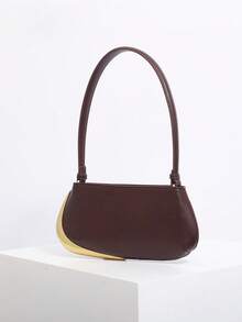 2025新款女士手提包：黑色腋下包，饰有金属细节，加长拉链肩背包，多功能法棍包，适合工作、通勤、购物和约会（不含礼品袋） - 咖啡 - 查看 6