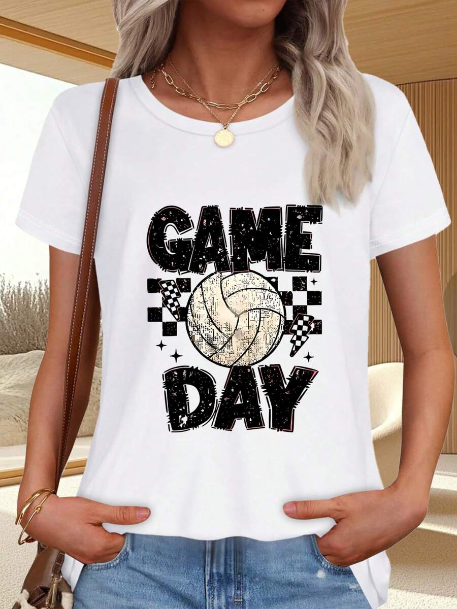 Camiseta de con estampado de voleibol y texto GAME DAY para eventos deportivos - Blanco - Ver 1