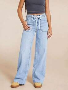 女士休闲直筒牛仔裤 | 时尚舒适的修身女士休闲裤 - 淺色水洗藍 - 查看 3