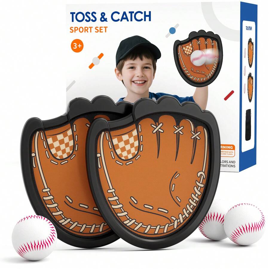 Toss And Catch Ball Set, Outdoor Games For Kids, Beach Yard Camping Toys For Adult & Family, Kids Baseball Glove For 3 4 5 6 7 8+ Year Old Boys & Girls (2 Paddles & 3 Balls)