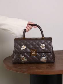 时尚新款黑色菱形徽章小方包，2025新款高端手提包，高端奢华大容量时尚单肩斜挎包 - 彩色 - 查看 10