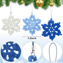 DGiegxin 12 Pcs Blue Christmas Crochet Snowflake Ornament Cotton Christmas Tree Ornament Decorative Boho Handmade Car Mirror Hanging Accories - 藍色 - 查看 2