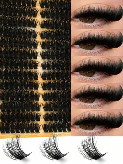 208 Piece Single Cluster Fluffy Lashes, Dense DIY Eyelashes, Ultra-Thick Extension Lashes, Curled Individual Lashes, Thin Cartoon Style