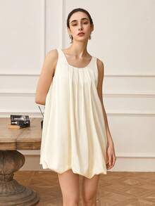 1pc Solid Color Ruffle Hem Peplum Party Dress, For Party/Birthday - Apricot - View 5