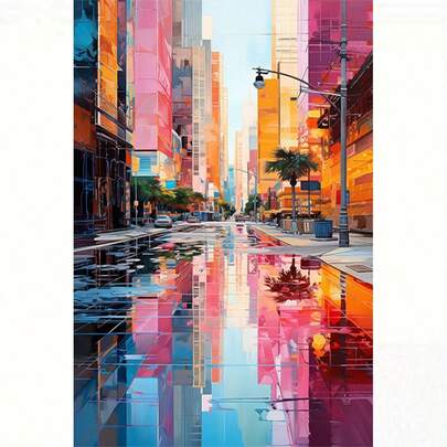 1件套5D DIY钻石画套装，雨后城市街景钻石画，现代建筑艺术钻石画，客厅装饰DIY钻石画，圣诞装饰