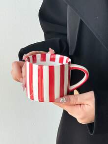 1pc Classic Striped Ceramic Cup, Minimalist Vertical Striped Coffee Mug, Household Water Cup, Niche Design High-Quality Mug, Medium Coffee Cup, Tea Cup, Household Water Cup, Gift, Birthday, Household Latte Cup - Multicolor - View 18