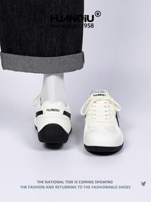 HUANQIU 2025新款男鞋，男鞋，滑板鞋，一双时尚休闲高帮透气居家办公户外运动鞋，多功能，轻便舒适，德国鞋，赛车鞋，休闲鞋，跑步鞋，白色四季鞋 - 白色 - 查看 8