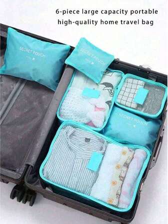 6pcs/Set Foldable Travel Organizer Set - Multi-Functional Luggage Organizer Bags, Waterproof Toiletry Bag, Cosmetic Bag, Luggage Packing Cubes, Compression Pouches, Shoe Bag, Ideal For Makeup, Skincare, Stationery, Electronics, Holiday Gift