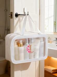 1个花卉字母A-Z旅行化妆包，大容量PU化妆包，护肤品和洗漱用品收纳袋，口红和化妆品收纳袋，防水家用医疗包，便携高端旅行包，简约优雅双色多隔层收纳包，适合女性、学生、旅行者，可作为礼物送给朋友、同学、老师、母亲、姐妹，生日、节日礼物 - 白色 - 查看 10