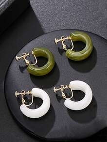 1pair Fashion Big Simple C-Shaped Acrylic Hoop Earrings For Women Geometric Semicircle Wild Hook Earrings Female Jewely Gift - Clip - View 8