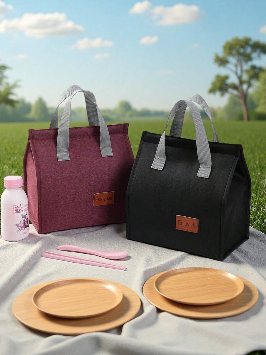 1pc Portable Lunch Bag For Students, Thickened Insulated Lunch Pack, Waterproof And Oil-Resistant, Cation Bag