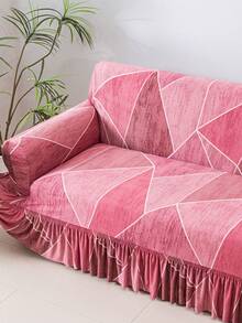 1pc Printed Ruffled Elastic Sofa Cover, Dust-Proof And Dirt-Resistant, Stretch-To-Fit Full Coverage Sofa Protector, Home Decor, Machine Washable