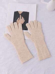 1 Pair Women's Floral Pattern Long Half-Finger Gloves, Autumn/Winter Knitted Fingerless Gloves - A - View 13