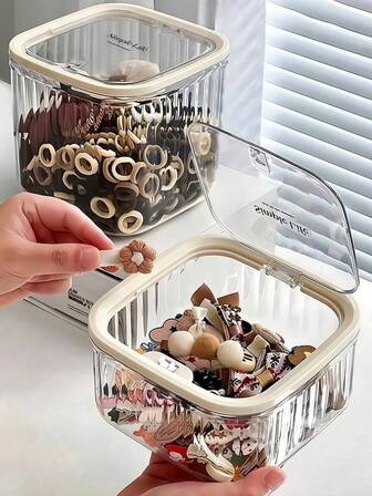 1pc Transparent Hair Accessory Storage Box, Headband, Bow Hair Clip Organizer Box With Lid, Large Capacity Desktop Jewelry Box For Women, Hair Ties, Hair Clips