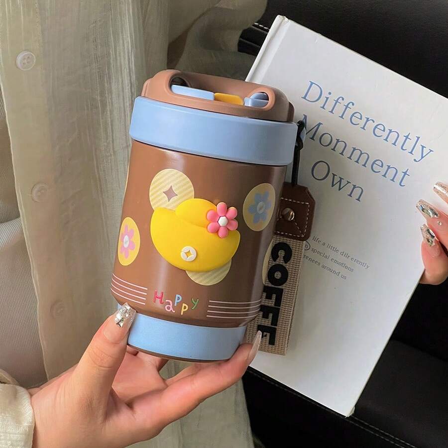 High-Value Peach Red Ceramic Coffee Mug, Compact Insulated Stainless Steel Double-Walled Portable Drinking Cup - 5013-brown - View 1