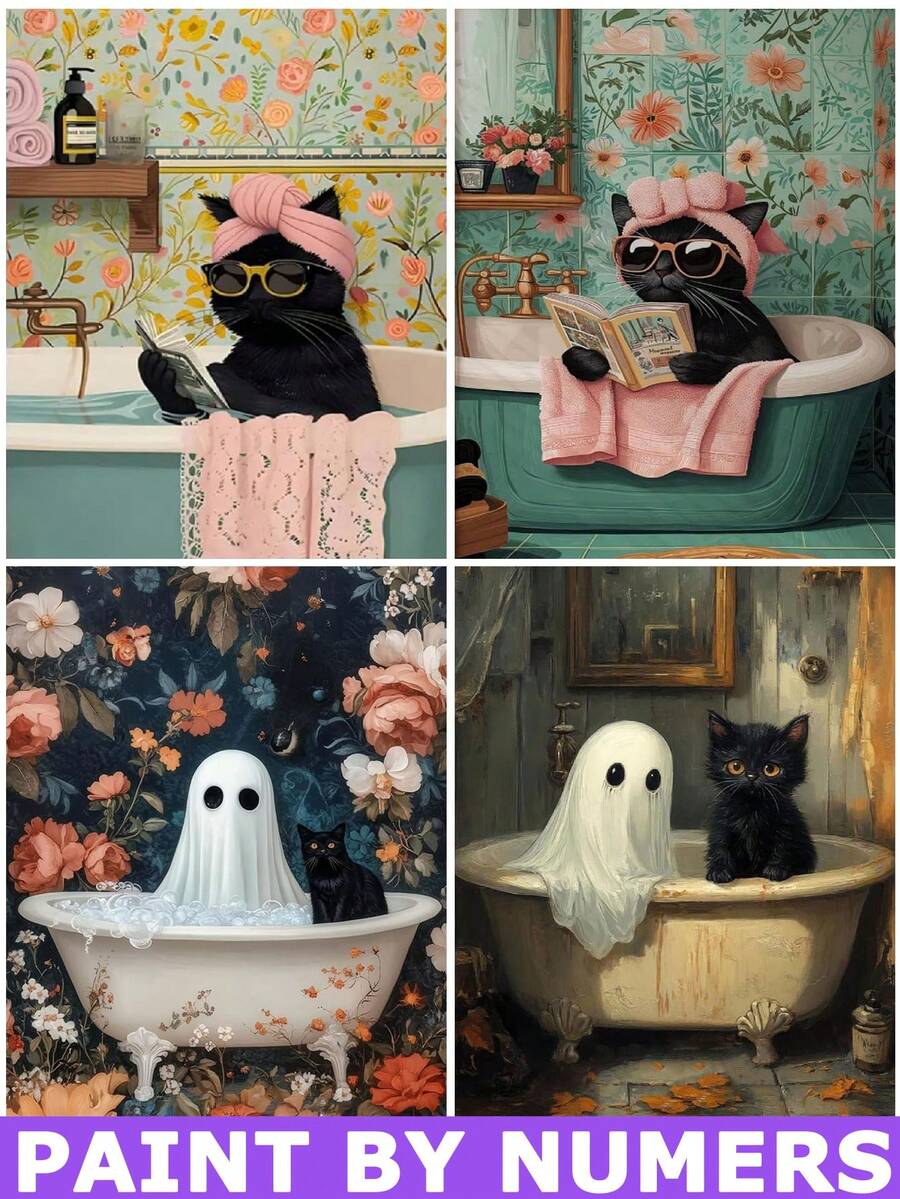 1 pezzo Kit di pittura per numeri per adulti principianti, fai da te personalizzato ritratto animale domestico cane famiglia foto su tela, facile paesaggio moderno floreale arte, pittura ad olio e acrilica per adulti senza cornice (40*50cm/16*20 pollici), kit di pittura di diamanti con perforazione rotonda e quadrata completa, regalo romantico di San Valentino anniversario per lei lui - bagno - Visualizzare 1