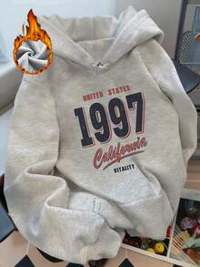 Sudadera de estilo Y2K con estampado numérico para mujer talla grande - de manga larga con bolsillos, para todas las estaciones - Gris Claro - Ver 2