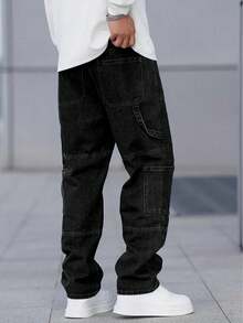 Men's Casual Solid Color Pocket Daily Wear Jeans - Black - View 2