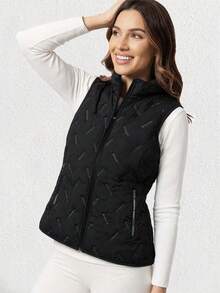 女士仿羊羔绒上衣外套，保暖柔软，带拉链口袋，无袖，加厚保暖内衬，适合秋冬季穿着。 - 黑色 - 查看 8