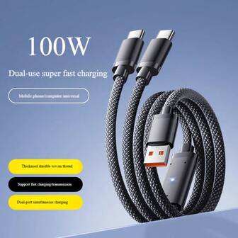 100W Fast Charging Multi-Port Cable Dual USB Port Compatible With Apple IP 16/17 HW Devices - One Cable Solution For Fast Charging