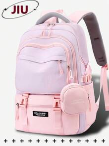 Multi-Compartment Letter Print Nylon Backpack, Fits 15.6" Laptop, Multi-Pocket Lightweight Bookbag, Multifunctional Daypack, Large Capacity Travel Bag, Convenient Commuter Bag, Suitable For Students, Middle/High Schoolers, Nurses, Teachers, Business Professionals, Travel, Commute, Shopping, Office, Dating, Hiking, Training, Work, Birthday Gift, Holiday Gift - Multicolor - View 14