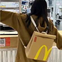 Fun Retro Paper Bag Casual Canvas Backpack Classic Large Capacity Bag Single Shoulder Casual Canvas Backpack - màu nâu - Xem 6