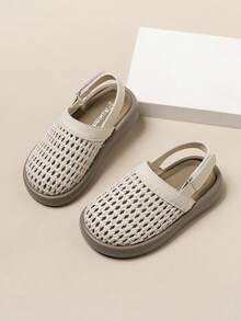 柔软杏色针织镂空凉鞋，甜美透气，夏季必备单品，女童防滑针织镂空凉鞋，透气休闲罗马鞋，配有可调节绑带 - 杏色 - 查看 4